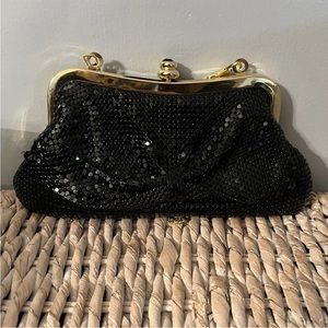 Ardeen small sequin black and gold chain clutch bag EUC sparkly